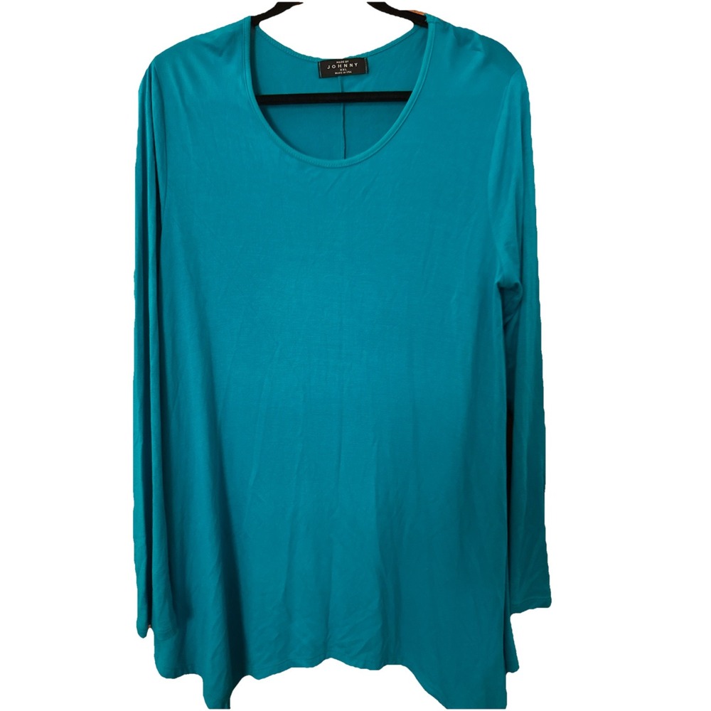 Made by JOHNNY USA‎ Womens  2XL  turquoise Soft Rayon Long Sleeve Shirt Tunic